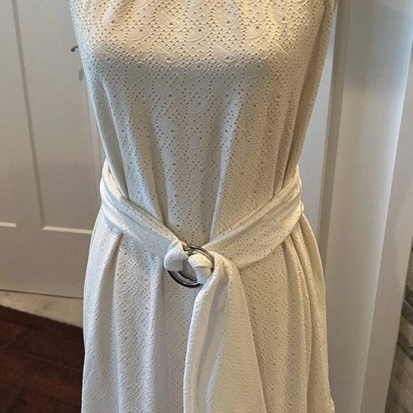 Michael Michael Kors Creamy White Eyelet Flowy Halter Neck Dress Size M - Picture 1 of 10